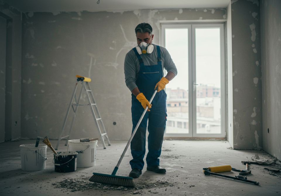 Area undergoing post-construction cleanup